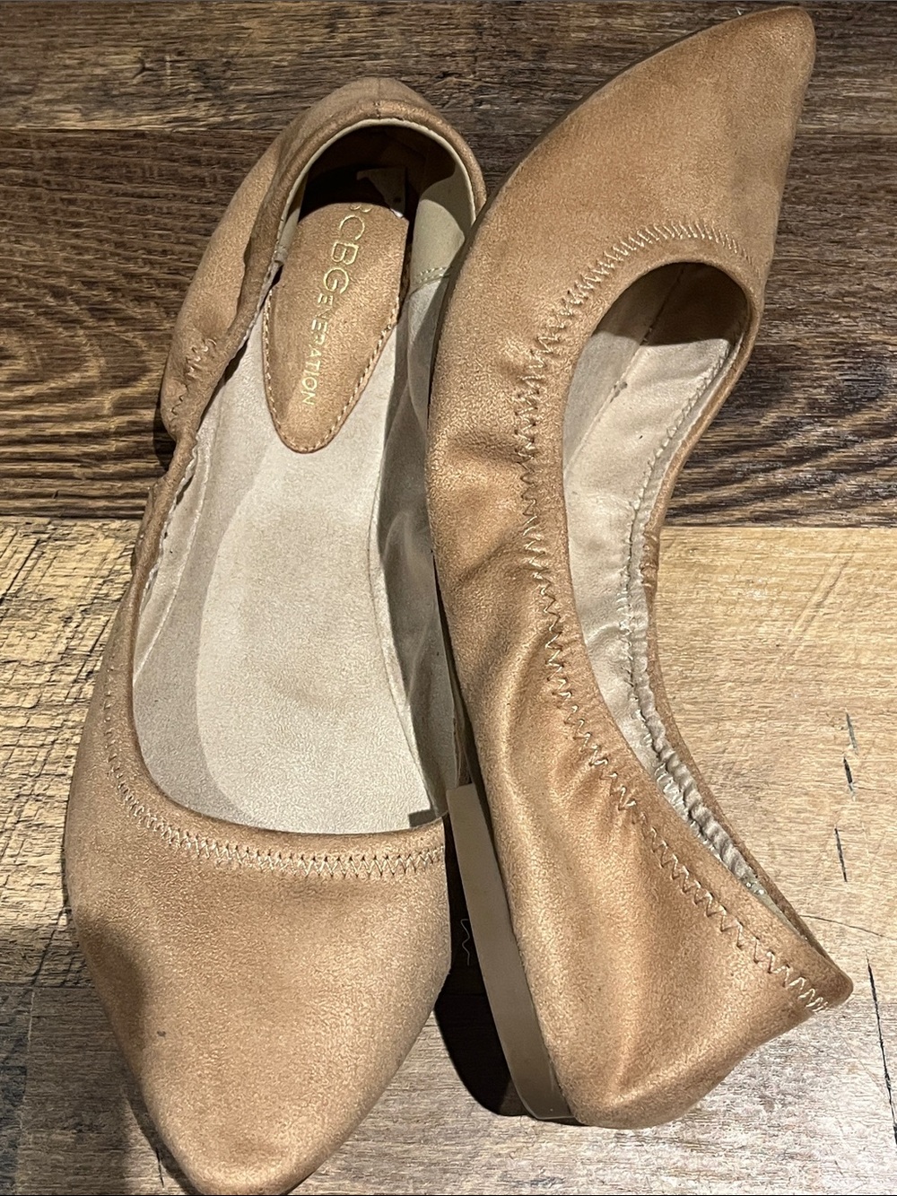 BCBGeneration Women's Tan Suede Pointed Ballet Flats - Picture 5 of 7